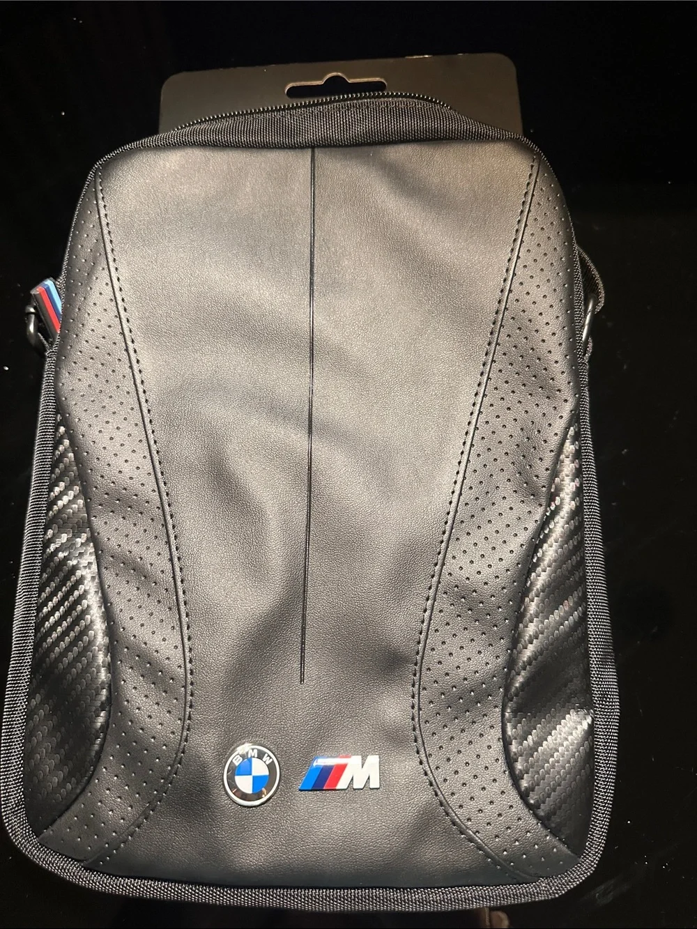BMW Black Men's Messenger Bag with M Stripe Accent